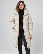 Women's Long Puffer Coat with Hood and Zip Front