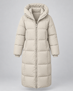 Women's Long Puffer Coat with Hood and Zip Front