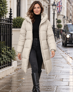 Women's Long Puffer Coat with Hood and Zip Front