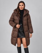 Women's Long Puffer Coat with Hood and Zip Front