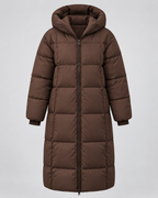 Women's Long Puffer Coat with Hood and Zip Front