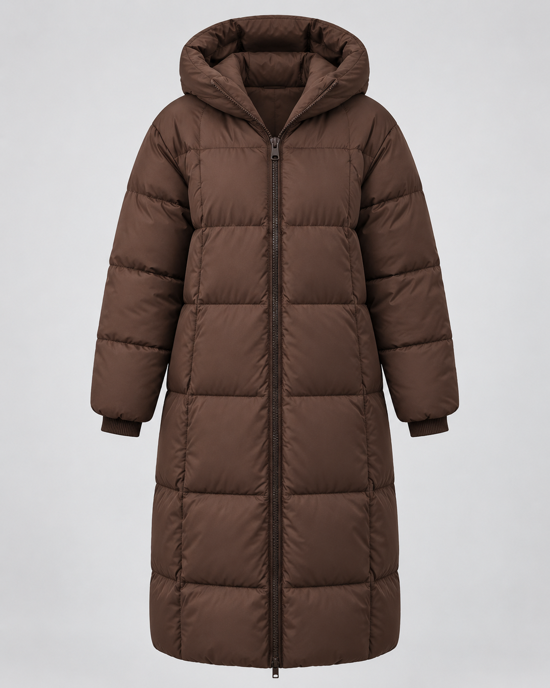 Women's Long Puffer Coat with Hood and Zip Front