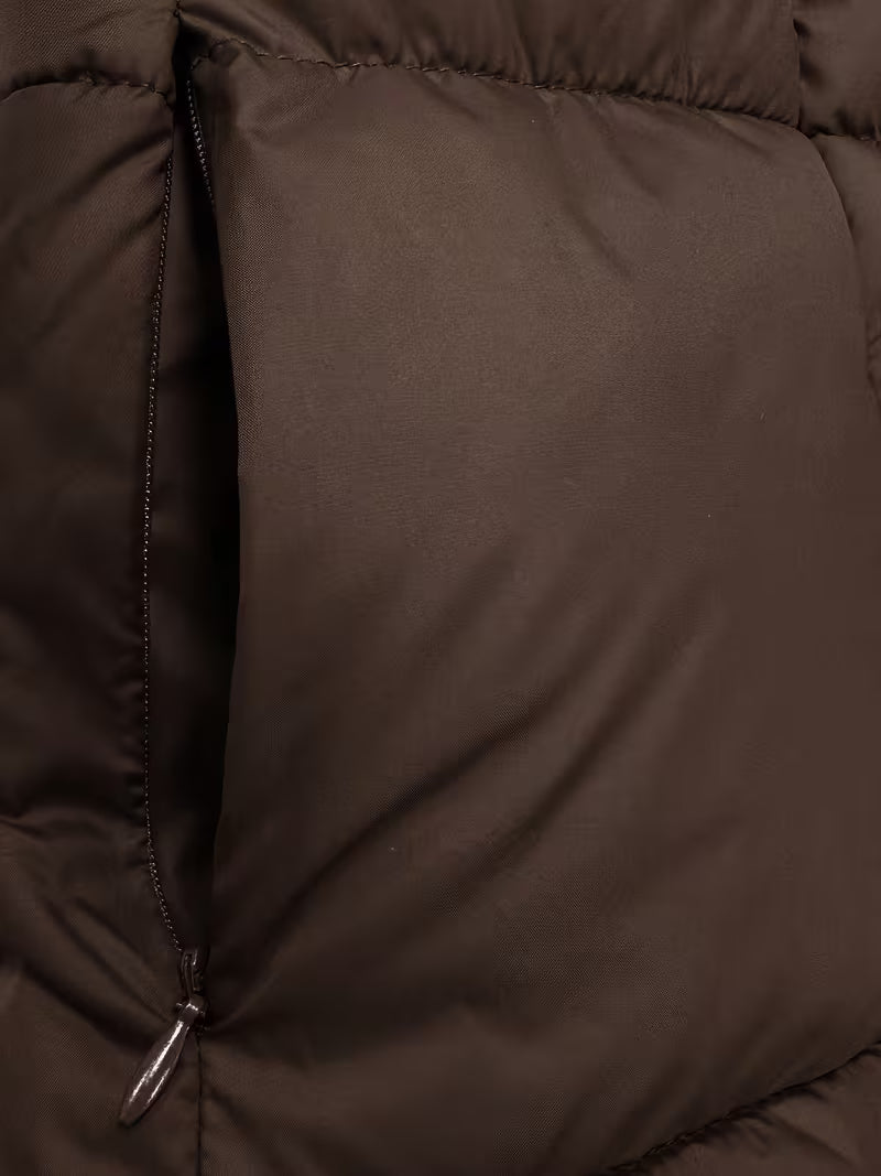 Women's Long Puffer Coat with Hood and Zip Front