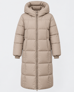 Women's Long Puffer Coat with Hood and Zip Front