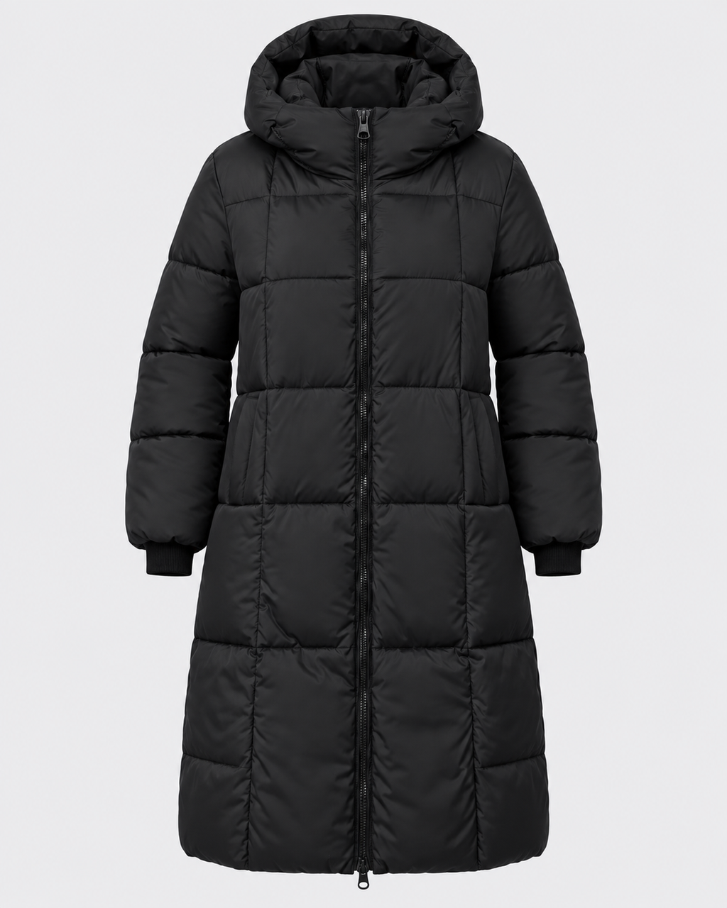 Women's Long Puffer Coat with Hood and Zip Front