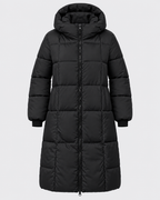 Women's Long Puffer Coat with Hood and Zip Front