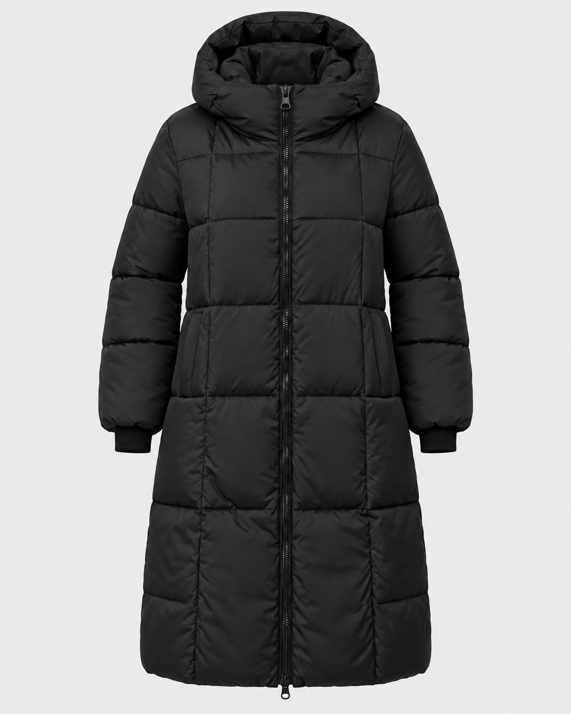 Women's Long Puffer Coat with Hood and Zip Front
