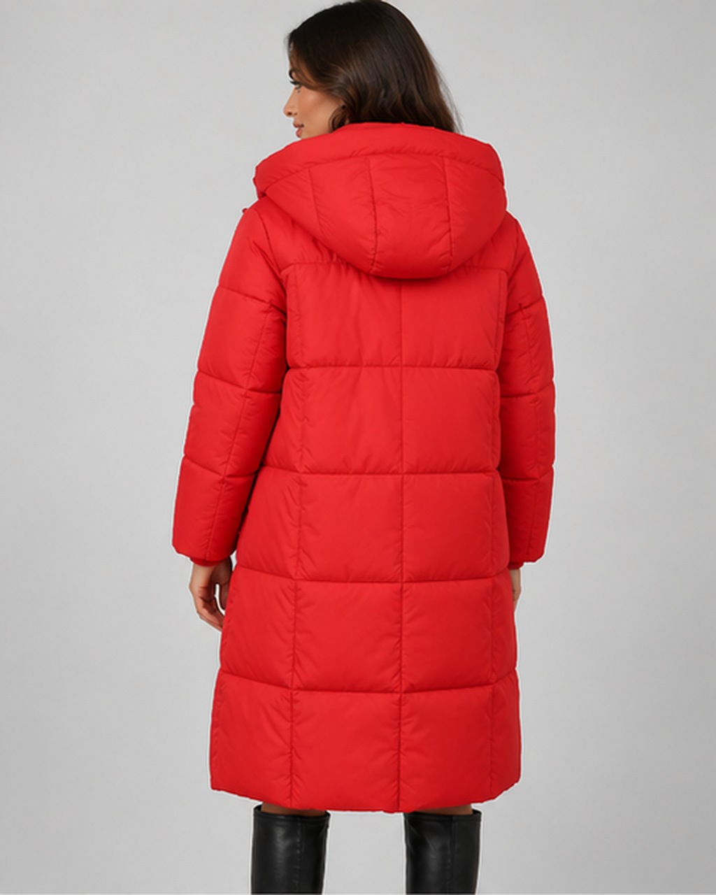 Women's Long Puffer Coat with Hood and Zip Front