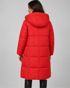 Women's Long Puffer Coat with Hood and Zip Front