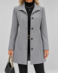 Grey fit and flare wool blend coat front