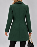 Women's Long Tailored Coat with Stand Up Collar and Button Front