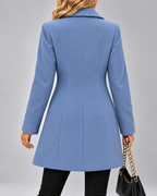 Women's Long Tailored Coat with Stand Up Collar and Button Front