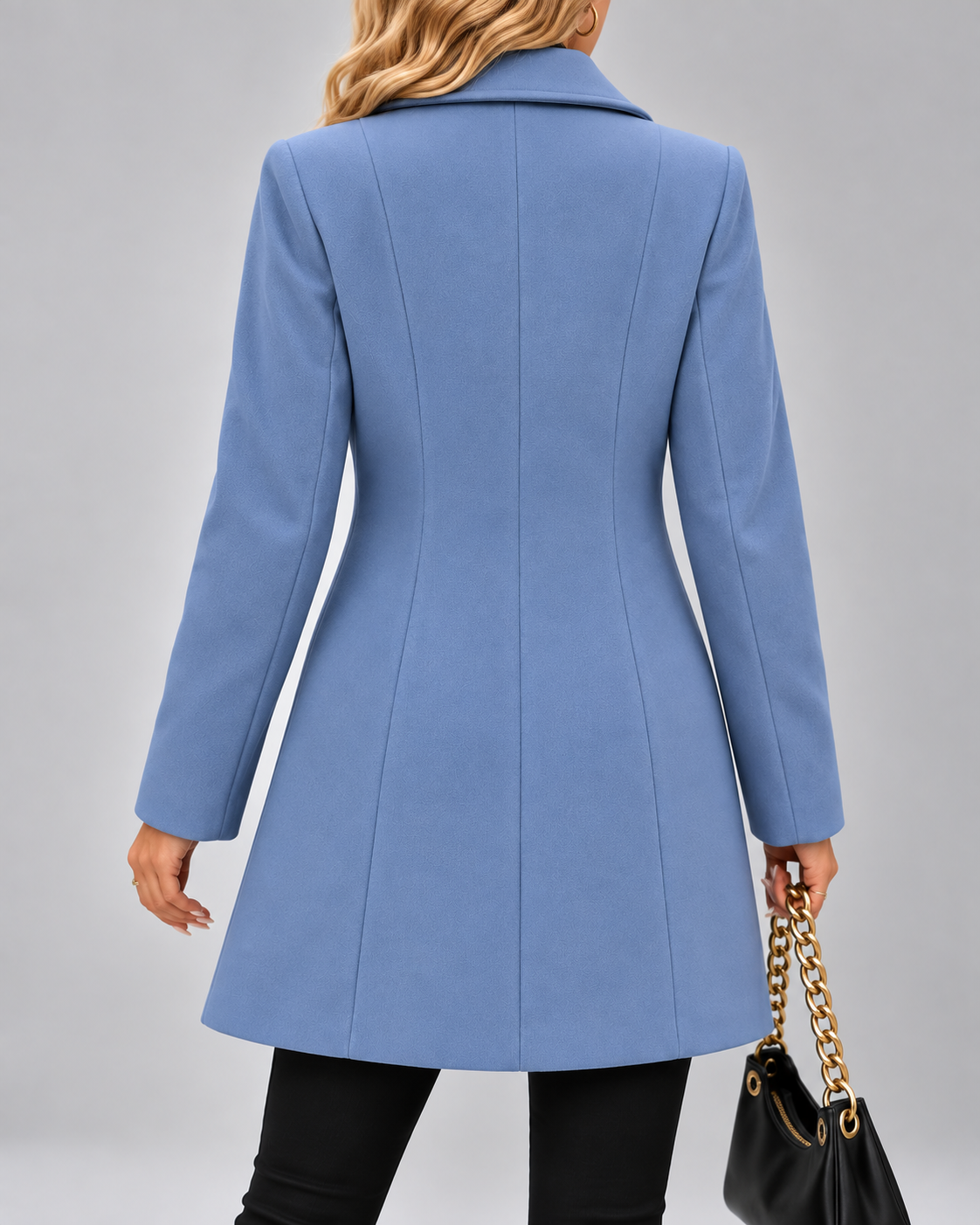 Women's Long Tailored Coat with Stand Up Collar and Button Front