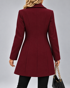 Women's Long Tailored Coat with Stand Up Collar and Button Front