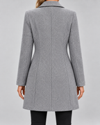 Grey fit and flare wool blend coat back