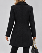 Black fit and flare wool blend coat back