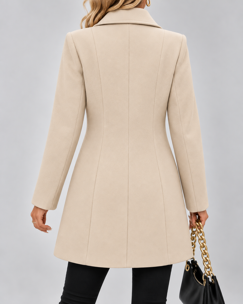 Cream fit and flare wool blend coat back