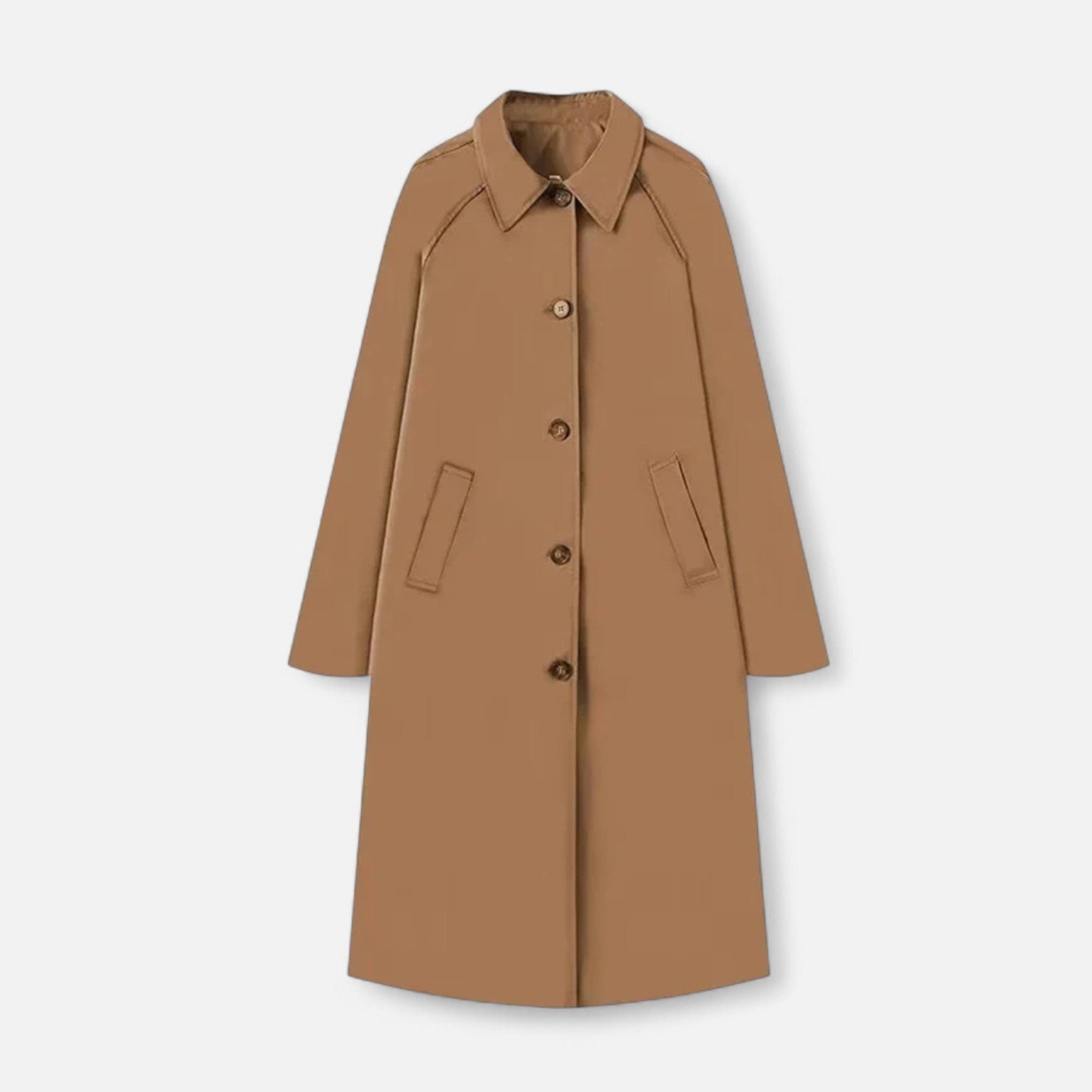Women's Long Trench Coat with Collar and Single Breasted Front