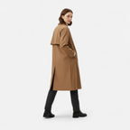 Women's Long Trench Coat with Collar and Single Breasted Front