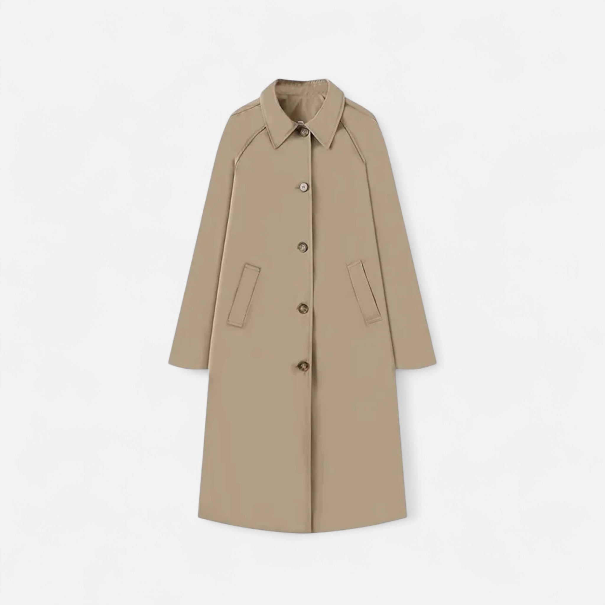 Women's Long Trench Coat with Collar and Single Breasted Front