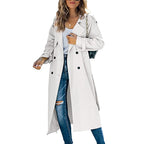 Women's Long Double Breasted Trench Coat with Lapel Collar