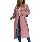 Women's Long Double Breasted Trench Coat with Lapel Collar