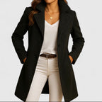 Women's Long Wool Look Coat with Double Breasted Front