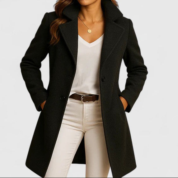 Women's Long Wool Look Coat with Double Breasted Front