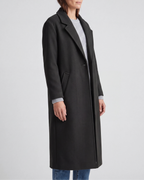 Women's Long Wool Look Coat with Lapel Collar and Button Front