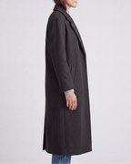 Women's Long Wool Look Coat with Lapel Collar and Button Front