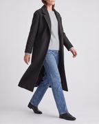 Women's Long Wool Look Coat with Lapel Collar and Button Front