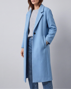 Women's Long Wool Look Coat with Lapel Collar and Button Front