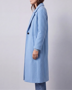 Women's Long Wool Look Coat with Lapel Collar and Button Front