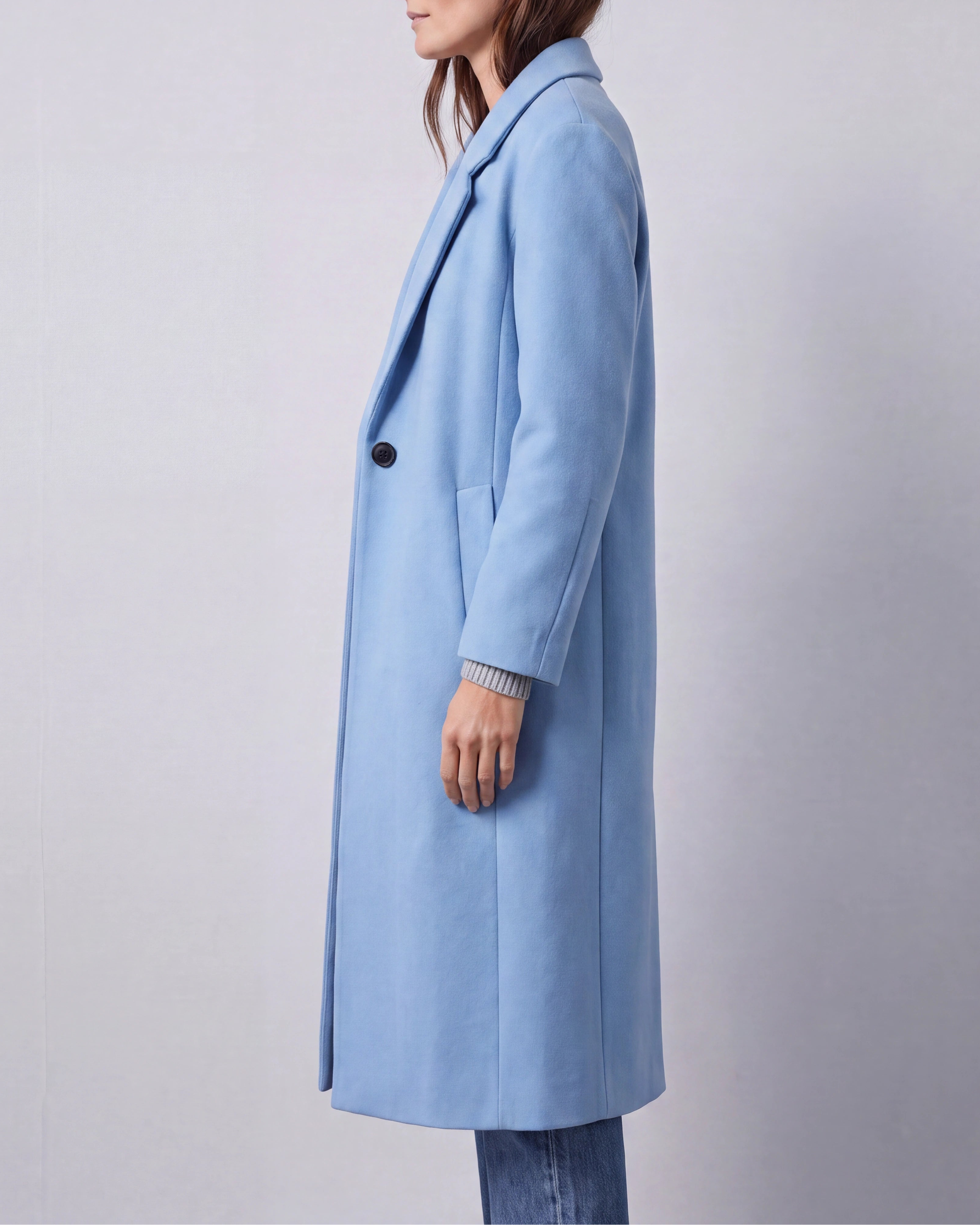 Women's Long Wool Look Coat with Lapel Collar and Button Front