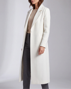 Women's Long Wool Look Coat with Lapel Collar and Button Front
