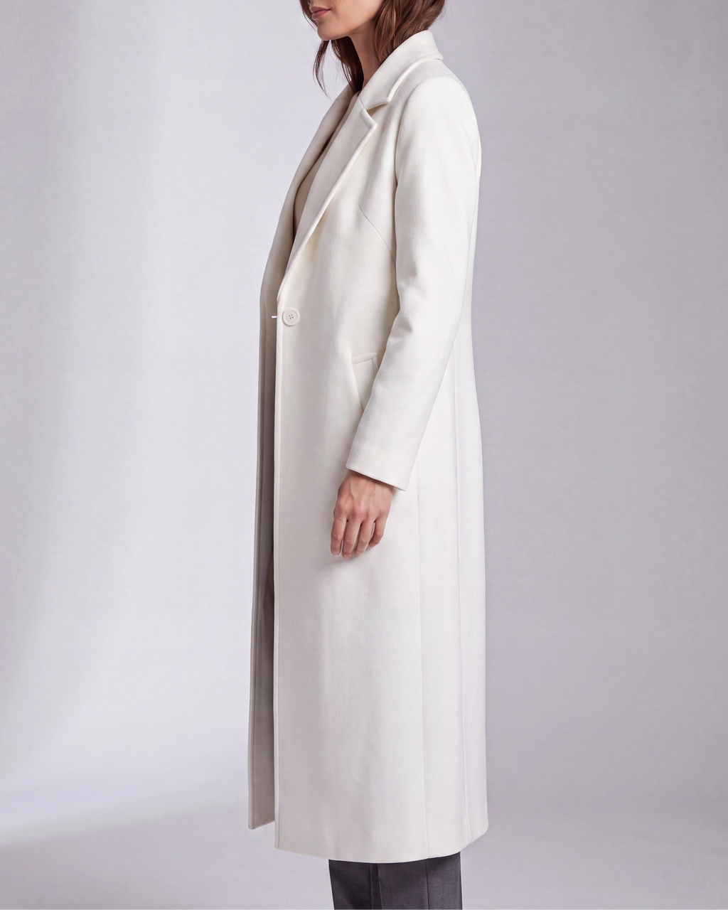 Women's Long Wool Look Coat with Lapel Collar and Button Front