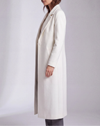 Women's Long Wool Look Coat with Lapel Collar and Button Front