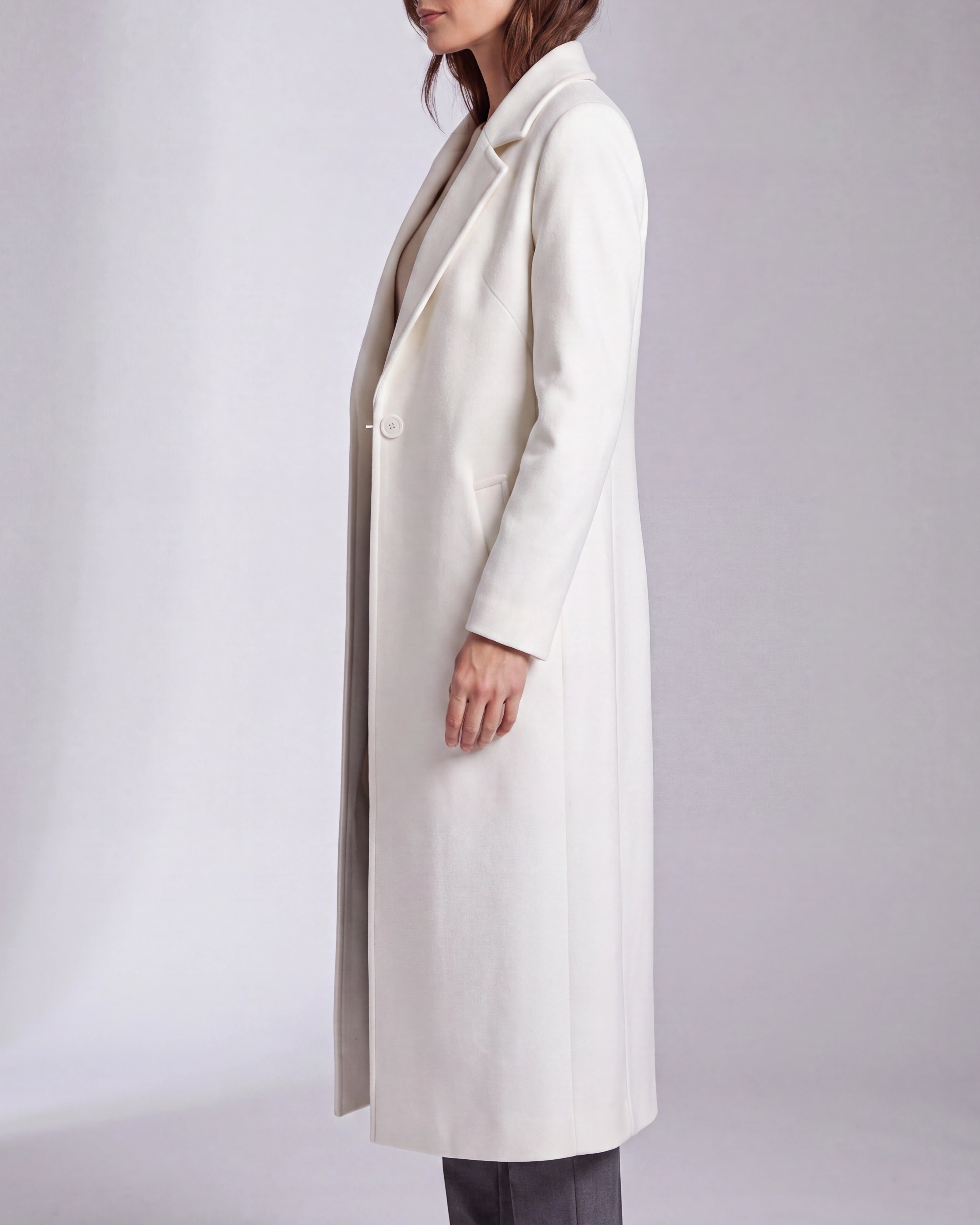 Women's Long Wool Look Coat with Lapel Collar and Button Front
