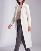 Women's Long Wool Look Coat with Lapel Collar and Button Front