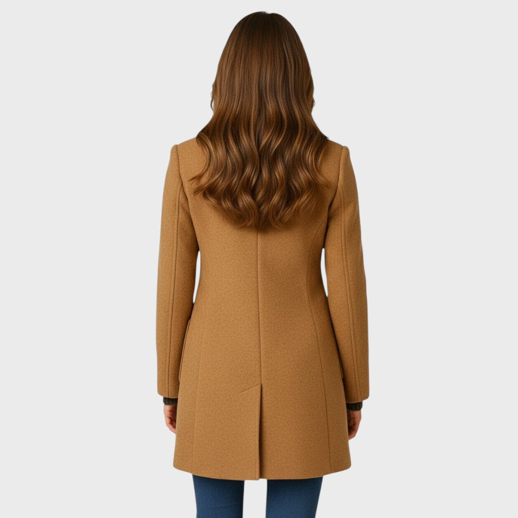 Women's Long Coat with Stand Collar and Button Front