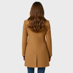 Women's Long Coat with Stand Collar and Button Front