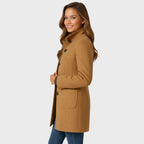 Women's Long Coat with Stand Collar and Button Front