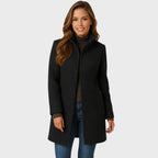 Women's Long Coat with Stand Collar and Button Front