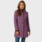 Women's Long Coat with Stand Collar and Button Front