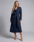 Women's Long Wool Look Belted Coat with Lapel Collar