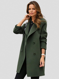 Women's Double-Breasted Long Coat with Lapel Collar