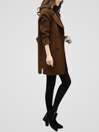 Women's Double-Breasted Long Coat with Lapel Collar