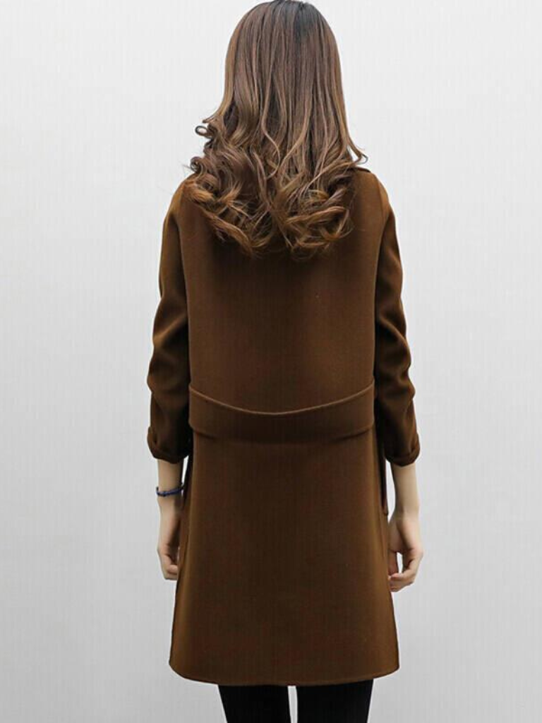 Women's Double-Breasted Long Coat with Lapel Collar