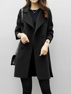 Women's Double-Breasted Long Coat with Lapel Collar