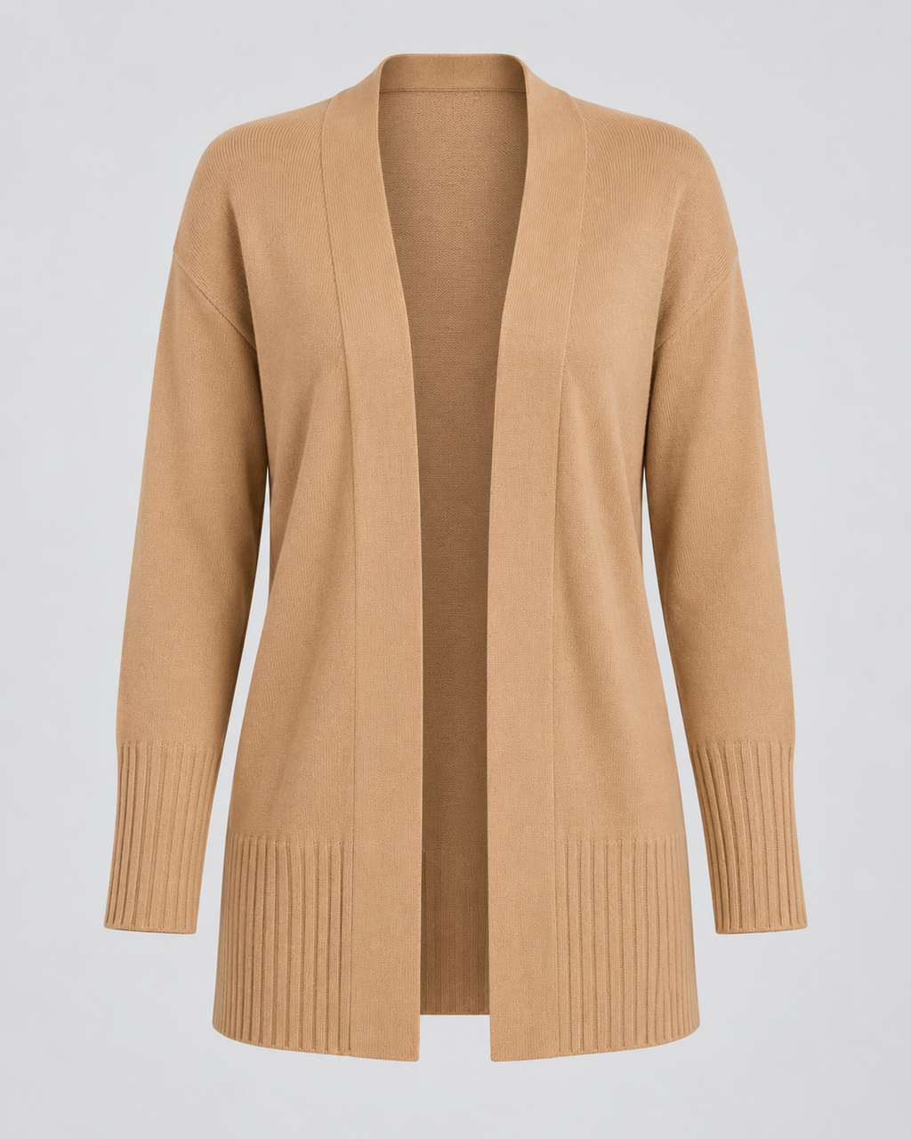 Women's longline draped cardigan in khaki - product shot